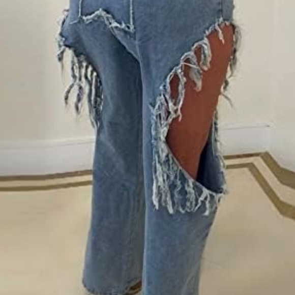 Frayed Light Blue Women's Jeans - Picture 2 of 4